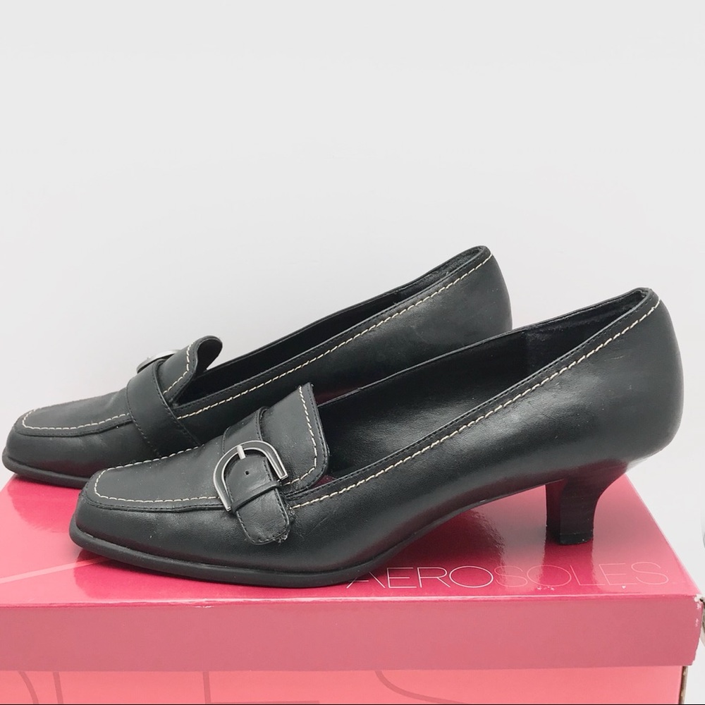 NOT FOR SALE - Aerosoles Black Low-Heeled Square-Toe Loafers with buckle, sz 6